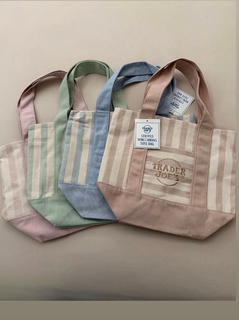 Trader Joe’s - Brand New Striped Mini Canvas Tote Bag Set of four